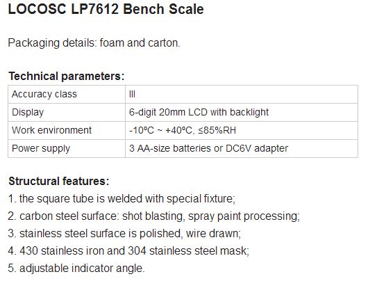 LP7612 Portable Bench Scale with Special Fixture